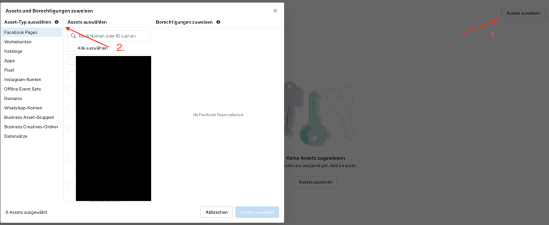 Facebook Business Manager — Assets und Berechtigungen zuweisen